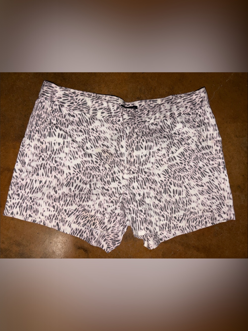 Banana Republic White and Gray Animal Print High-Waist Shorts